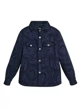 Brunello Cucinelli Kids жакет-рубашка из хлопка с узором пейсли и жаккардом, синий