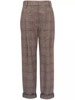 Brunello Cucinelli клетчатые брюки строгого кроя, коричневый