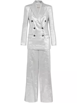 Brunello Cucinelli костюм с эффектом металлик, серый
