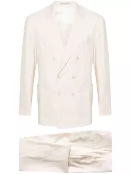 Brunello Cucinelli костюм с двубортным пиджаком из смесового льна, нейтральный цвет