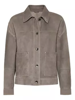 Brunello Cucinelli кожаная куртка на молнии, серый