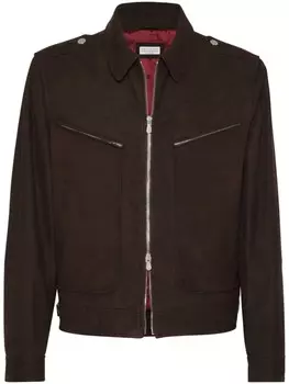 Brunello Cucinelli кожаная куртка-рубашка, коричневый