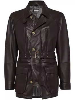 Brunello Cucinelli кожаная парка, коричневый
