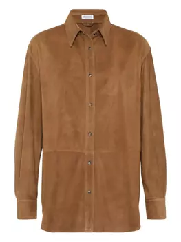 Brunello Cucinelli кожаная рубашка, коричневый