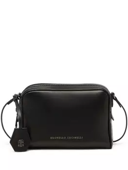 Brunello Cucinelli кожаная сумка через плечо с логотипом, черный