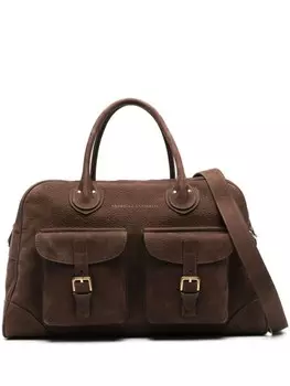 Brunello Cucinelli кожаная сумка для выходного дня с логотипом, коричневый