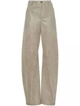 Brunello Cucinelli кожаные брюки с эффектом мокрой ткани, нейтральный цвет