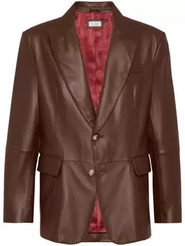 Brunello Cucinelli кожаный пиджак, коричневый