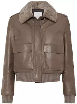 Brunello Cucinelli кожаный пуховик, коричневый