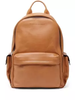 Brunello Cucinelli кожаный рюкзак с тисненым логотипом, нейтральный цвет