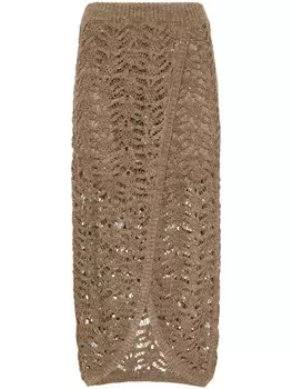 Brunello Cucinelli кружевная юбка, коричневый