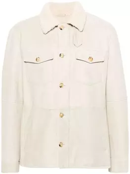 Brunello Cucinelli куртка из замши с воротником из овчины, нейтральный цвет