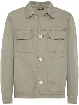 Brunello Cucinelli куртка-рубашка с косым воротником, зеленый