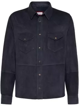 Brunello Cucinelli куртка-рубашка с отложным воротником, синий
