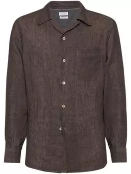 Brunello Cucinelli льняная рубашка, коричневый