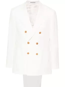 Brunello Cucinelli льняной костюм с двубортным пиджаком, белый