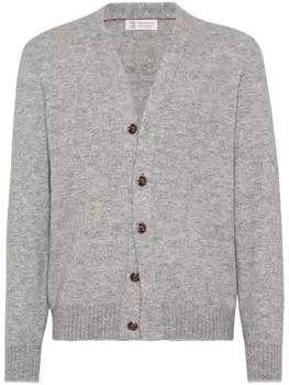 Brunello Cucinelli меланжевый кардиган с V-образным вырезом, серый