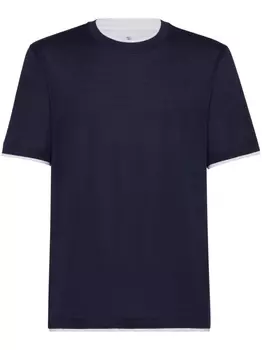 Brunello Cucinelli многослойная футболка из смесового шелка, синий