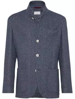 Brunello Cucinelli непромокаемая куртка с узором в елочку, синий