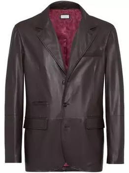 Brunello Cucinelli однобортный кожаный пиджак, коричневый