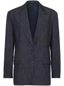 Brunello Cucinelli однобортный пиджак из денима, синий