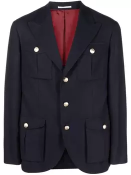 Brunello Cucinelli однобортный пиджак из смесовой шерсти, синий