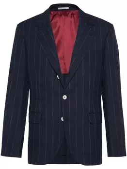 Brunello Cucinelli однобортный пиджак в тонкую полоску, синий