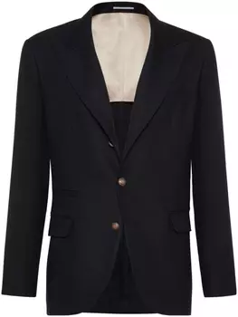 Brunello Cucinelli пиджак из смесового льна с заостренными лацканами, черный