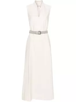 Brunello Cucinelli платье макси с жатым эффектом, белый
