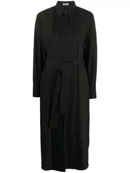 Brunello Cucinelli платье-рубашка с плиссировкой и поясом, черный