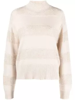 Brunello Cucinelli полосатый джемпер с высоким воротником, нейтральный цвет