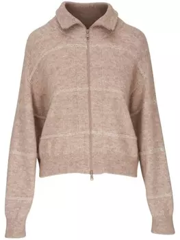 Brunello Cucinelli полосатый кардиган на молнии, нейтральный цвет