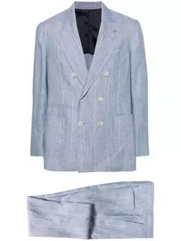Brunello Cucinelli полосатый костюм с двубортным пиджаком, синий