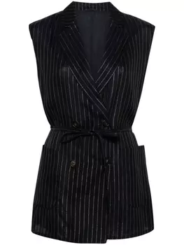 Brunello Cucinelli полосатый жилет с поясом, синий