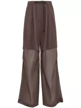 Brunello Cucinelli полупрозрачные брюки широкого кроя, коричневый