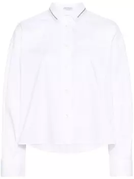 Brunello Cucinelli поплиновая рубашка с декором Monili, белый