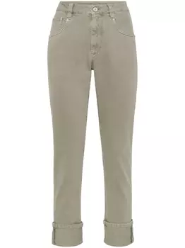Brunello Cucinelli прямые джинсы с завышенной талией и декором Monili, зеленый