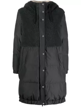 Brunello Cucinelli пуховик оверсайз с искусственным мехом, серый