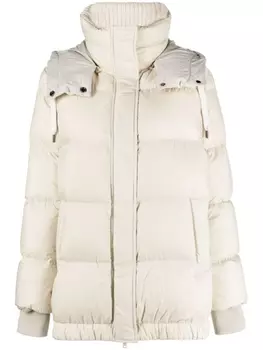 Brunello Cucinelli пуховик с отделкой в рубчик, нейтральный цвет