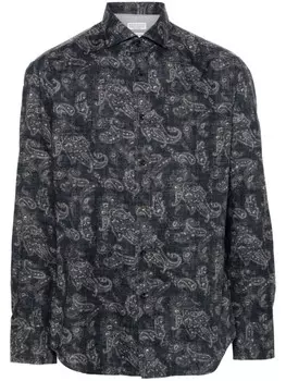 Brunello Cucinelli рубашка из хлопка с узором пейсли, синий