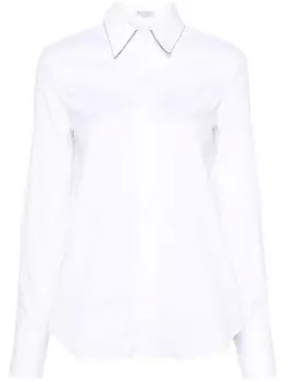 Brunello Cucinelli рубашка из поплина с цепочкой Монили, белый