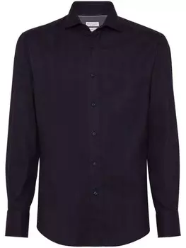 Brunello Cucinelli рубашка из смесового хлопка, синий