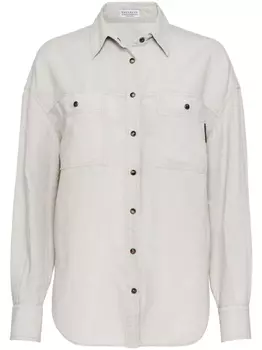 Brunello Cucinelli рубашка из смесового льна, серый