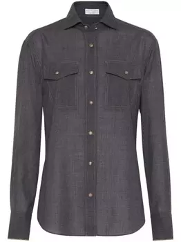 Brunello Cucinelli рубашка из вирджинской шерсти с декором Monili, серый