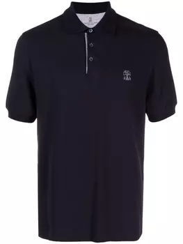 Brunello Cucinelli рубашка поло из ткани пике с логотипом, синий