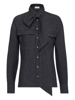 Brunello Cucinelli рубашка с бантом, синий