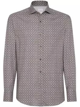 Brunello Cucinelli рубашка с геометричным узором, серый