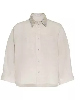 Brunello Cucinelli рубашка с короткими рукавами и вышивкой, нейтральный цвет
