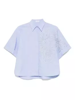 Brunello Cucinelli рубашка с короткими рукавами и вышивкой, синий