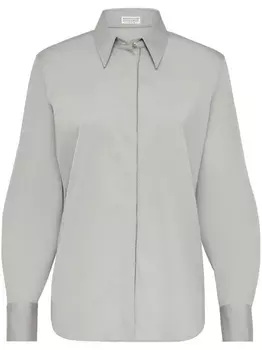 Brunello Cucinelli рубашка с косым воротником и длинными рукавами, серый